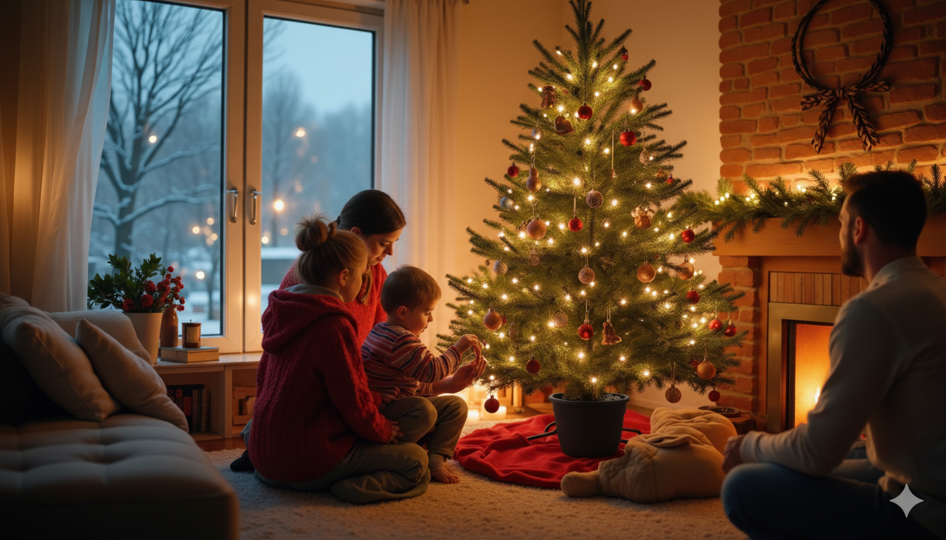 Семейство с коледна елха